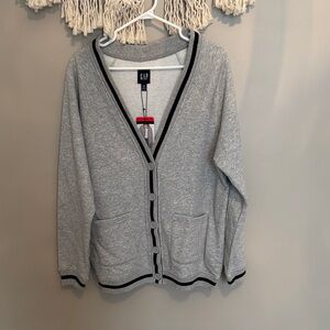 GAP Women's Light Gray Cardigan with Black Trim